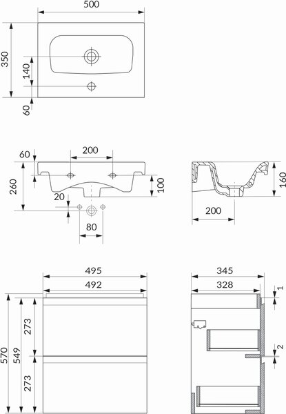 Cersanit Moduo umyvadla se skříňkou 49.5 cm antracitová S801-470-DSM