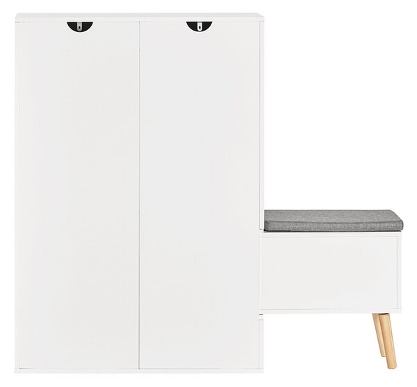 Sobuy Fsr134-W Sklápěč Bot Botník Se 2 Klopami, 2 Dvířky A 2 Šuplíky Botník Se Sedátkem Bílý (92-124) X126X24Cm