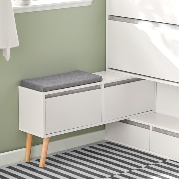 Sobuy Fsr134-W Sklápěč Bot Botník Se 2 Klopami, 2 Dvířky A 2 Šuplíky Botník Se Sedátkem Bílý (92-124) X126X24Cm