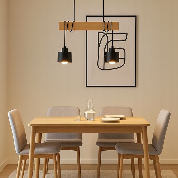 Závěsné stropní svítidlo lustr svítidlo Dřevěné LED E27 LOFT černé