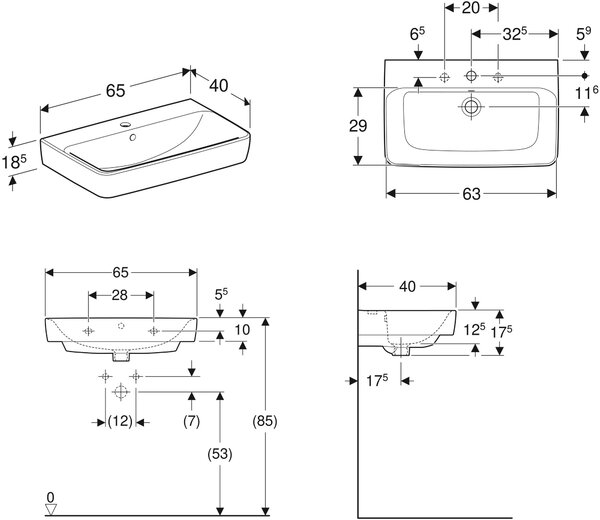 Geberit Selnova Compact umyvadlo 65x40 cm obdélníkový klasický-nábytkový bílá lesk 501.890.00.7