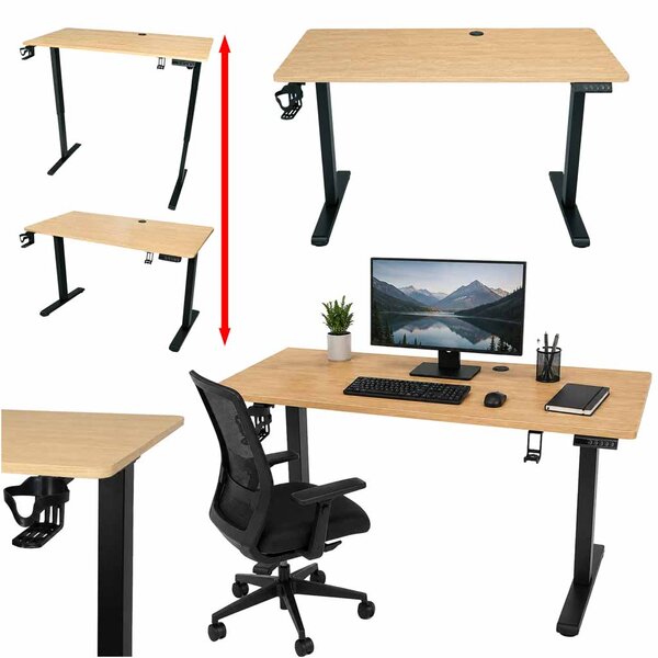 Elektrický výškově nastavitelný psací stůl 120 x 60 cm - světlé dřevo