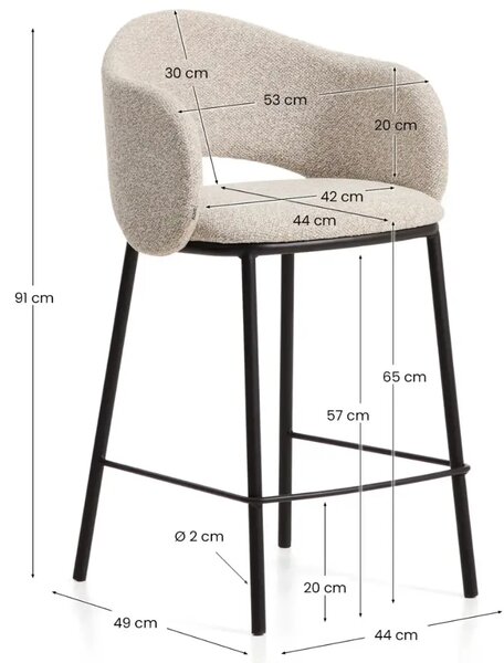 Kave Home Béžová čalouněná barová židle Maina 65 cm s černou podnoží