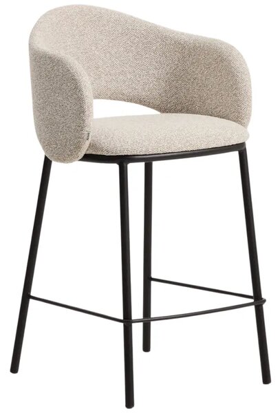 Kave Home Béžová čalouněná barová židle Maina 65 cm s černou podnoží