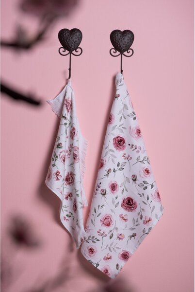 Bavlněná kuchyňská utěrka s růžemi Rustic Rose – 50x70 cm