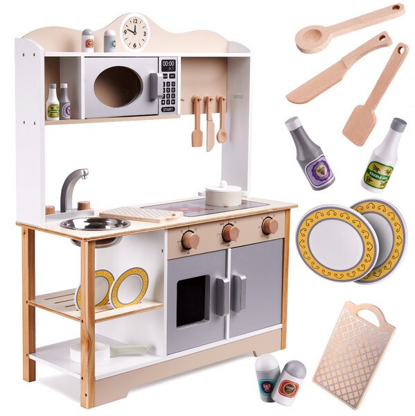 Dřevěná dětská kuchyňka MDF s doplňky 85 cm - 492 - 374