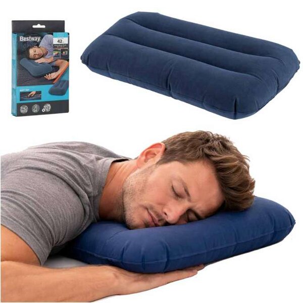 Nafukovací cestovní polštář z veluru tmavě modrý 42 cm - 502