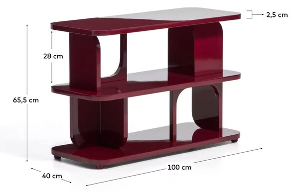 Kave Home Lesklý červený lakovaný regál Aduma 66 x 100 cm