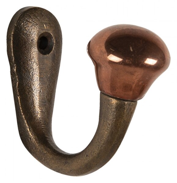 Nástěnný litinový háček s bronzovou koncovkou – 2x5x5 cm