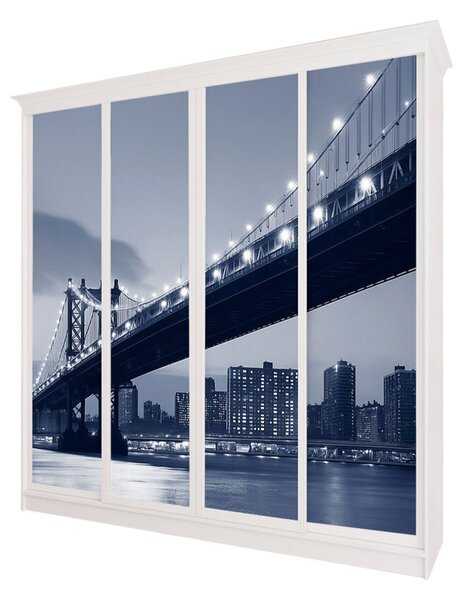 Skříň Rim-Veneziano 4D 2.7 m bílá s římsou, fasádami Fototisk F786L/SL/SR/R