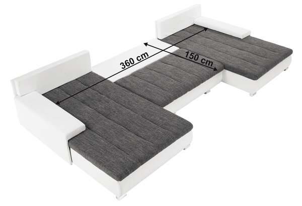 KONDELA Univerzální sedací souprava, ekokůže bílá / látka šedý melír, TONIKS U UNI
