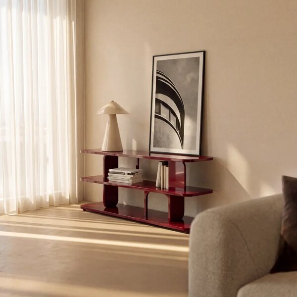 Kave Home Lesklý červený lakovaný regál Aduma 66 x 160 cm