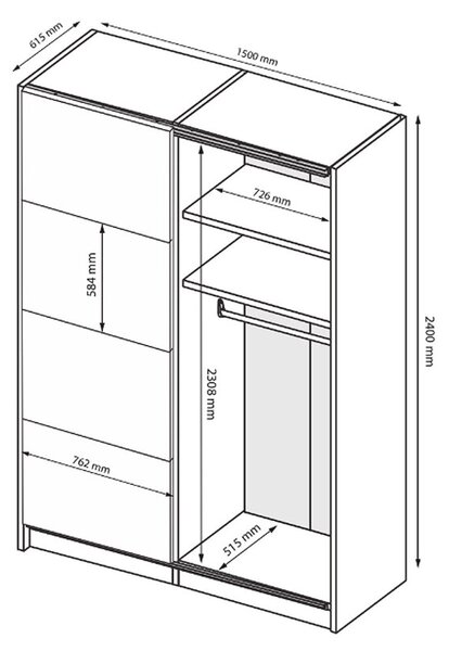 Skříň s posuvnými dveřmi 1.5х2.4m (Dveře kašmírový lesk) Lori