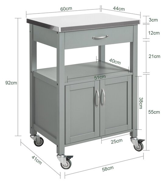 Sobuy Fkw22-Hg Kuchyňský Vozík Servírovací Vozík Světle Šedá 60X92X44Cm