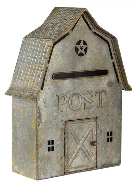 Šedá retro poštovní schránka ve tvaru domu Post – 26x11x35 cm