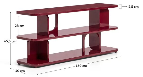 Kave Home Lesklý červený lakovaný regál Aduma 66 x 160 cm