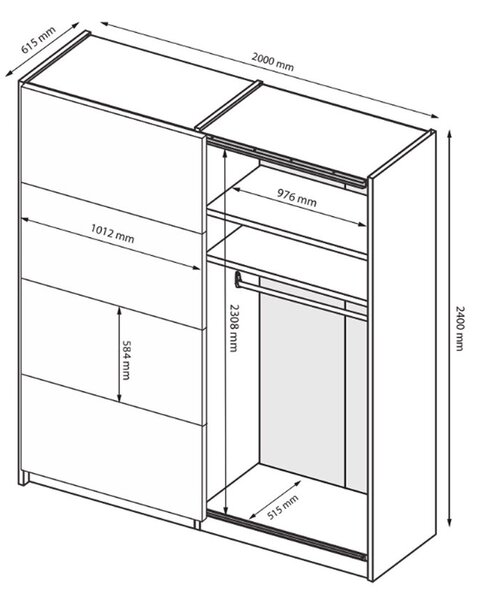 Skříň s posuvnými dveřmi 2.0х2.4m (Dveře kašmírový lesk/Zrcadlo) Lori