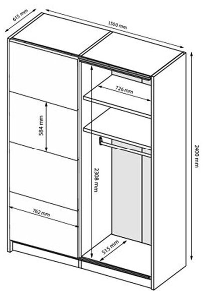Skříň s posuvnými dveřmi 1.5х2.4m (Dveře kašmírový lesk/Zrcadlo) Lori