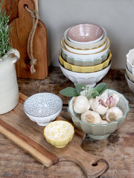 Set 5ks bílá porcelánová miska s černými detaily uvnitř Arés - Ø15*9 cm - Chic Antique