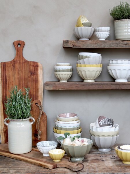 Set 5ks bílá porcelánová miska s černými detaily uvnitř Arés - Ø15*9 cm - Chic Antique