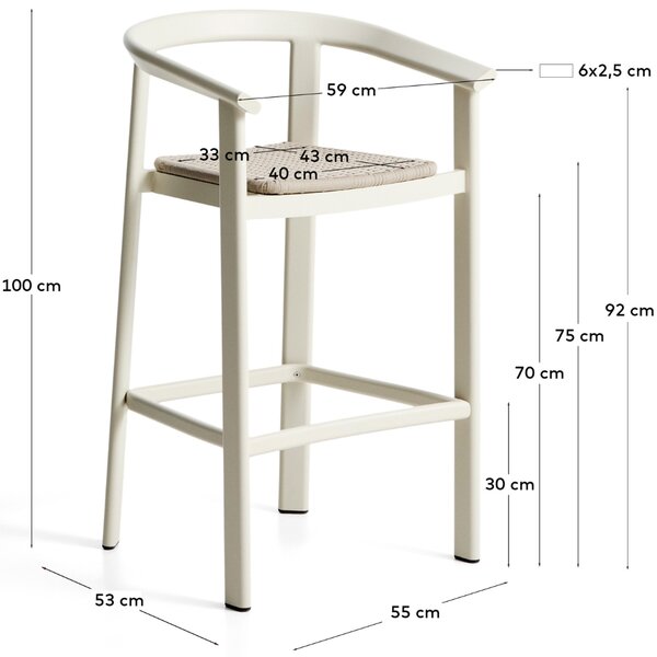 Kave Home Krémová zahradní barová židle s výpletem Erice 75 cm