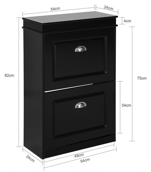 Sobuy Fsr78-Sch Botník Sklápěč Bot Botník Se 2 Klapkami Černý 53X82X24Cm