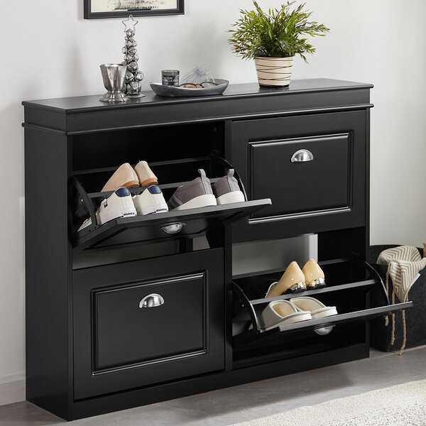 Sobuy Fsr79-Sch Botník Se 4 Klopami Botník Černá 105X82X24Cm