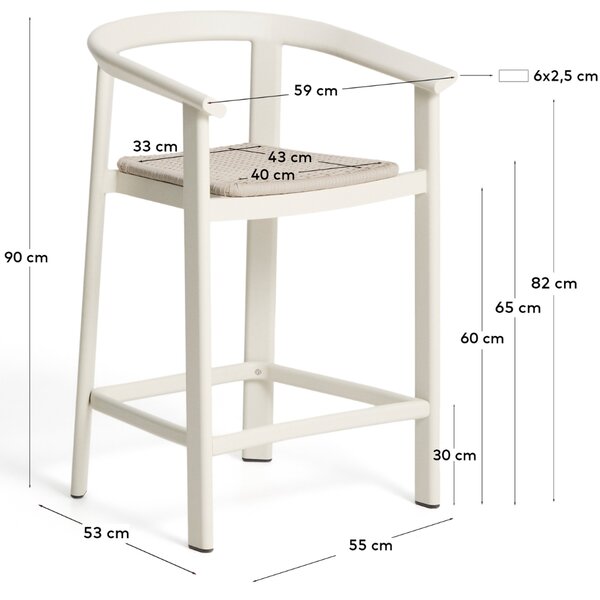 Kave Home Krémová zahradní barová židle s výpletem Erice 65 cm