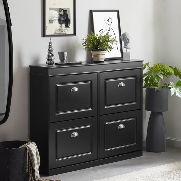 Sobuy Fsr79-Sch Botník Se 4 Klopami Botník Černá 105X82X24Cm
