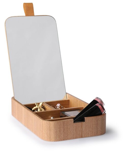 Stolní kosmetické zrcadlo s boxem z vrbového dřeva Willow - 23*13*3,5cm