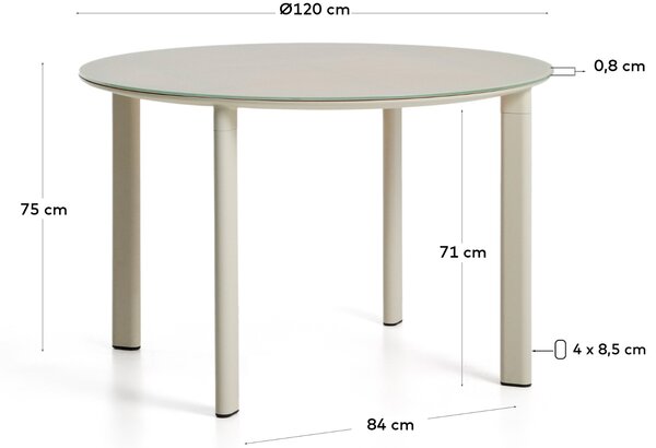 Kave Home Krémový zahradní stůl Erice Ø 120 cm se skleněnou deskou