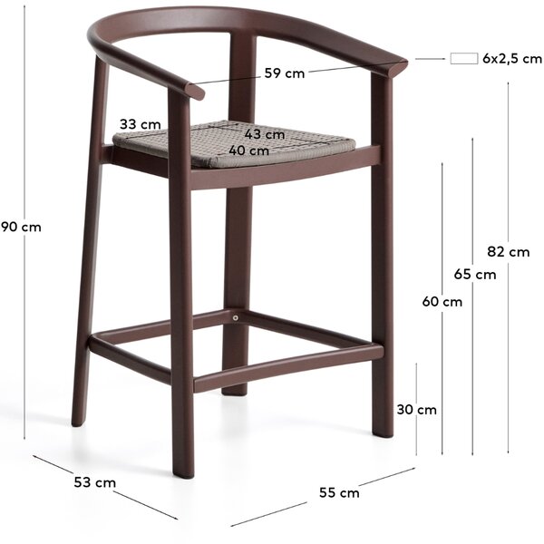 Kave Home Hnědá zahradní barová židle s výpletem Erice 65 cm