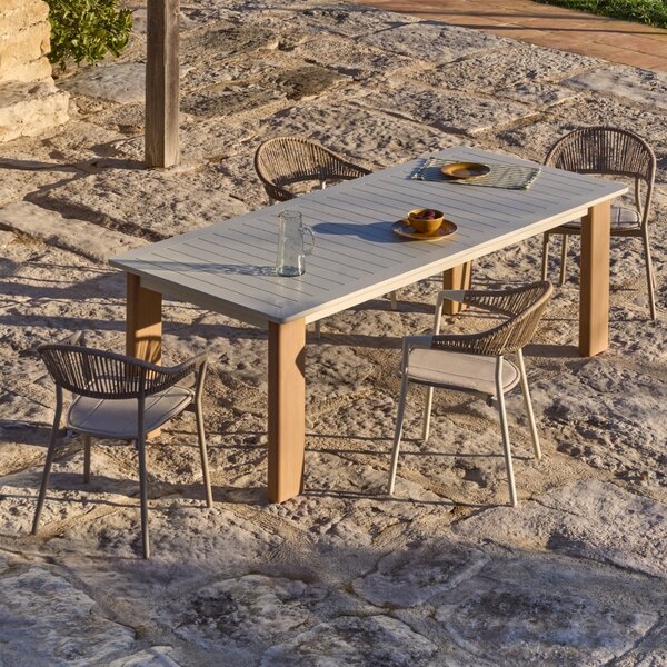 Kave Home Béžový rozkládací zahradní stůl Livorno 233/350 x 100 cm s přírodní podnoží
