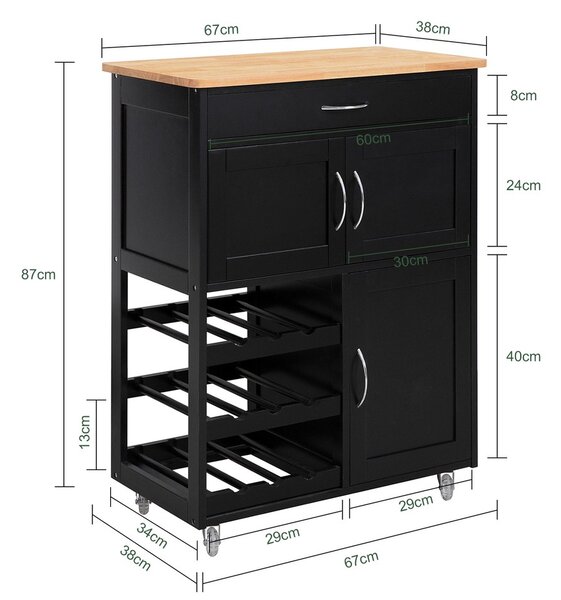 Sobuy Fkw45-Sch Servírovací Vozík Kuchyňský Vozík Vozík Na Víno Černá 67X87X38Cm