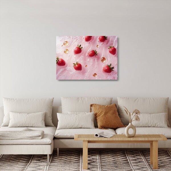 Skleněný obraz - Jahody v bublinách (70x50 cm)