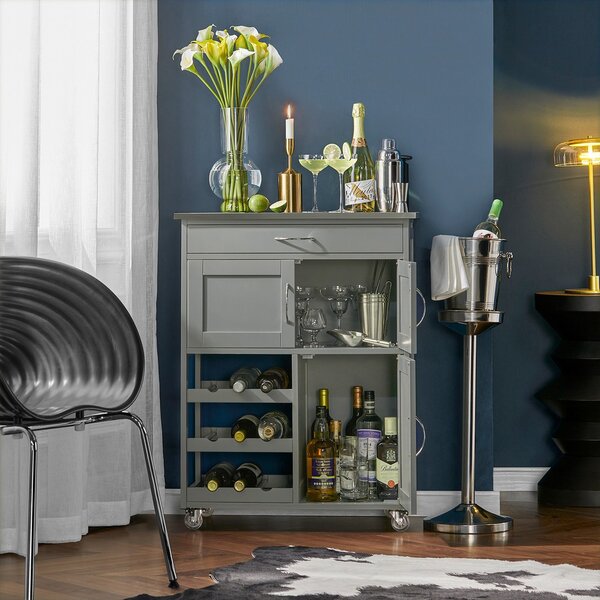 Sobuy Fkw45-Hg Servírovací Vozík Kuchyňský Vozík Vozík Vinotéka Světle Šedá 67X87X38Cm