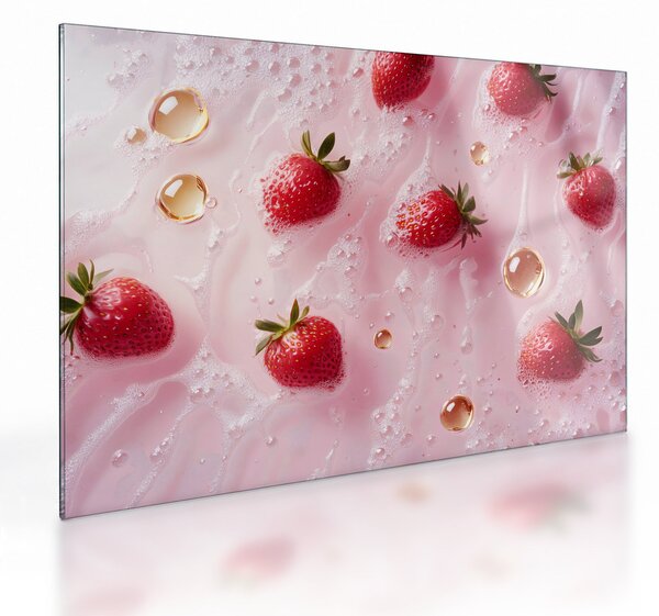 Skleněný obraz - Jahody v bublinách (70x50 cm)