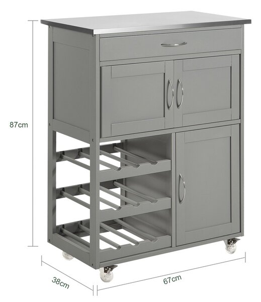 Sobuy Fkw45-Hg Servírovací Vozík Kuchyňský Vozík Vozík Vinotéka Světle Šedá 67X87X38Cm