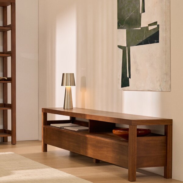 Kave Home Hnědý dřevěný TV stolek Norani 200 x 40 cm