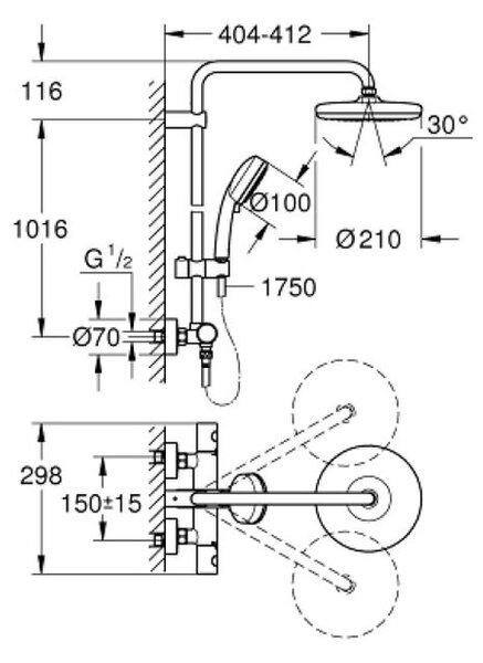 Grohe New Tempesta sprchová sada na stěnu s termostatem StarLight Chrome 27922001