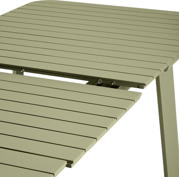 Kave Home Zelený kovový zahradní rozkládací stůl Izola 220/280 x 100 cm