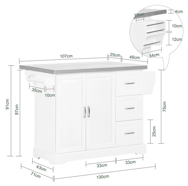 Sobuy Fkw41-St Kuchyňský Vozík Kuchyňská Skříňka Příborník 130X91X46(+25) Cm