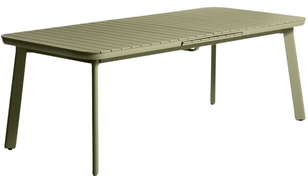 Kave Home Zelený kovový zahradní rozkládací stůl Izola 220/280 x 100 cm