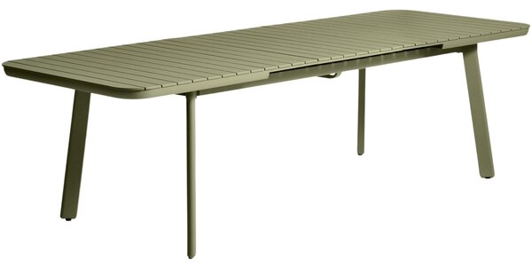 Kave Home Zelený kovový zahradní rozkládací stůl Izola 220/280 x 100 cm