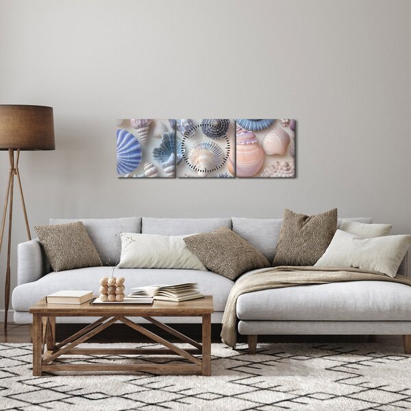Obraz - Sbírka mušlí (s hodinami) (90x30 cm)