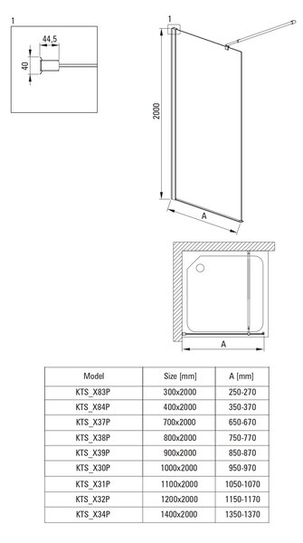 Deante Kerria Plus sprchová zástěna walk-in 40 cm chrom lesk/průhledné sklo KTS_084P