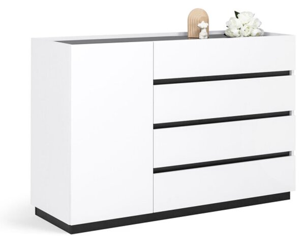 Komoda 1dv 4šx bílý supermat, antracit Duo