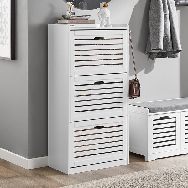 Sobuy Fsr108-W Botník Se 3 Klopami Botník Se 2 Háčky Bílá 55X112X30Cm