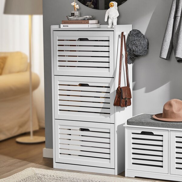 Sobuy Fsr108-W Botník Se 3 Klopami Botník Se 2 Háčky Bílá 55X112X30Cm