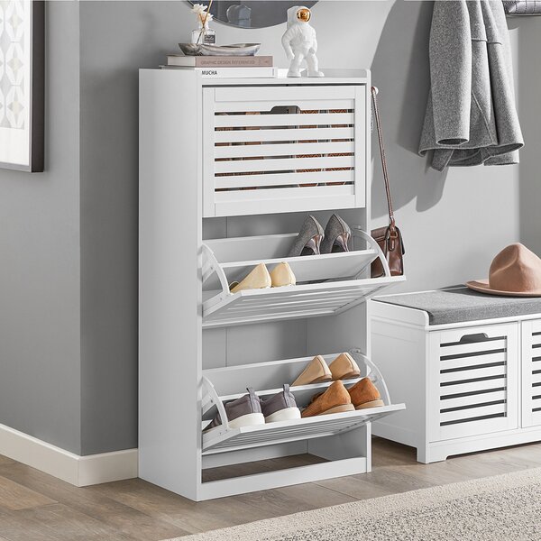Sobuy Fsr108-W Botník Se 3 Klopami Botník Se 2 Háčky Bílá 55X112X30Cm